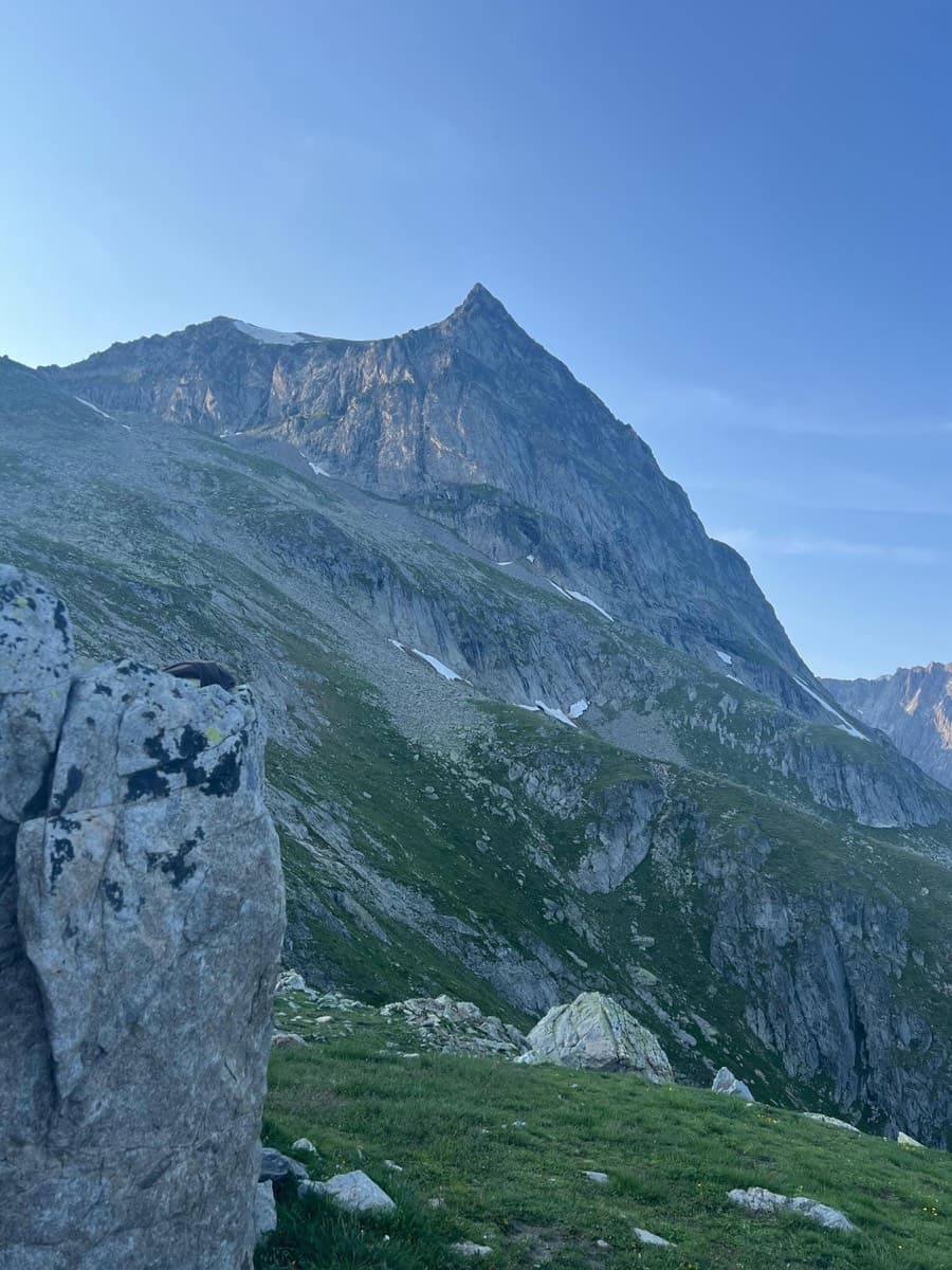 The Wiwannihorn from near the hut; the east ridge is the right-hand skyline