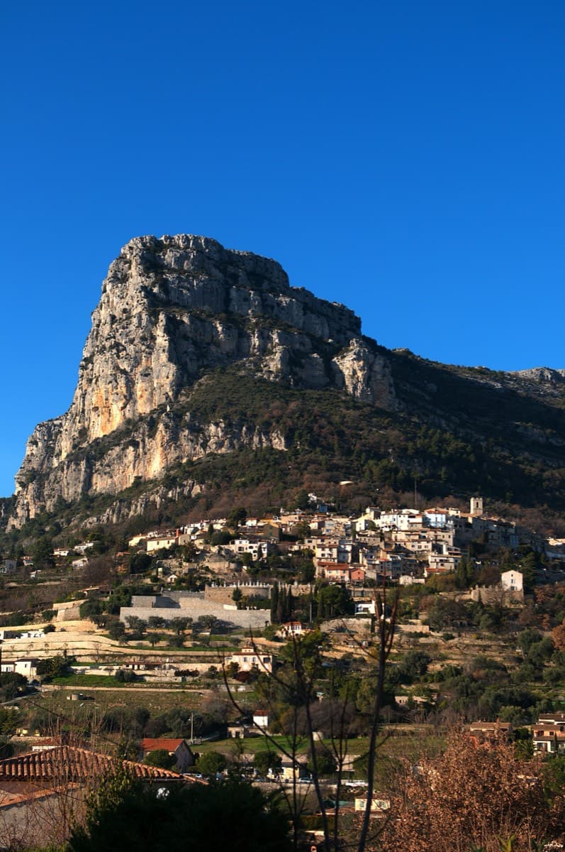 The Baou de Saint-Jeannet and its big face rising directly above the village, which the approach walks through.