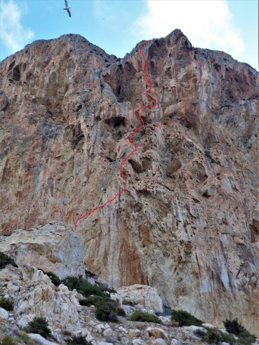 The line of Mare Nostrum on the south face of the Peñón de Ifach.
