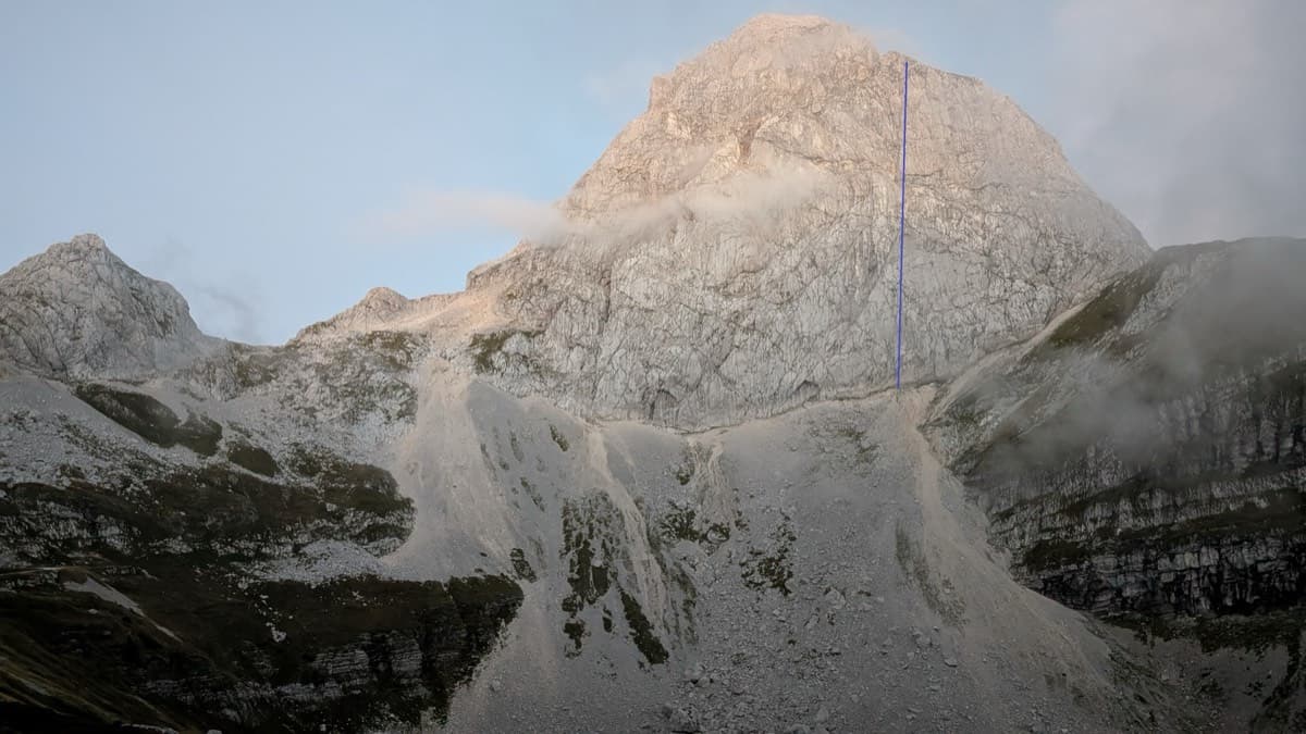 Mangart with the line of Briljantina marked