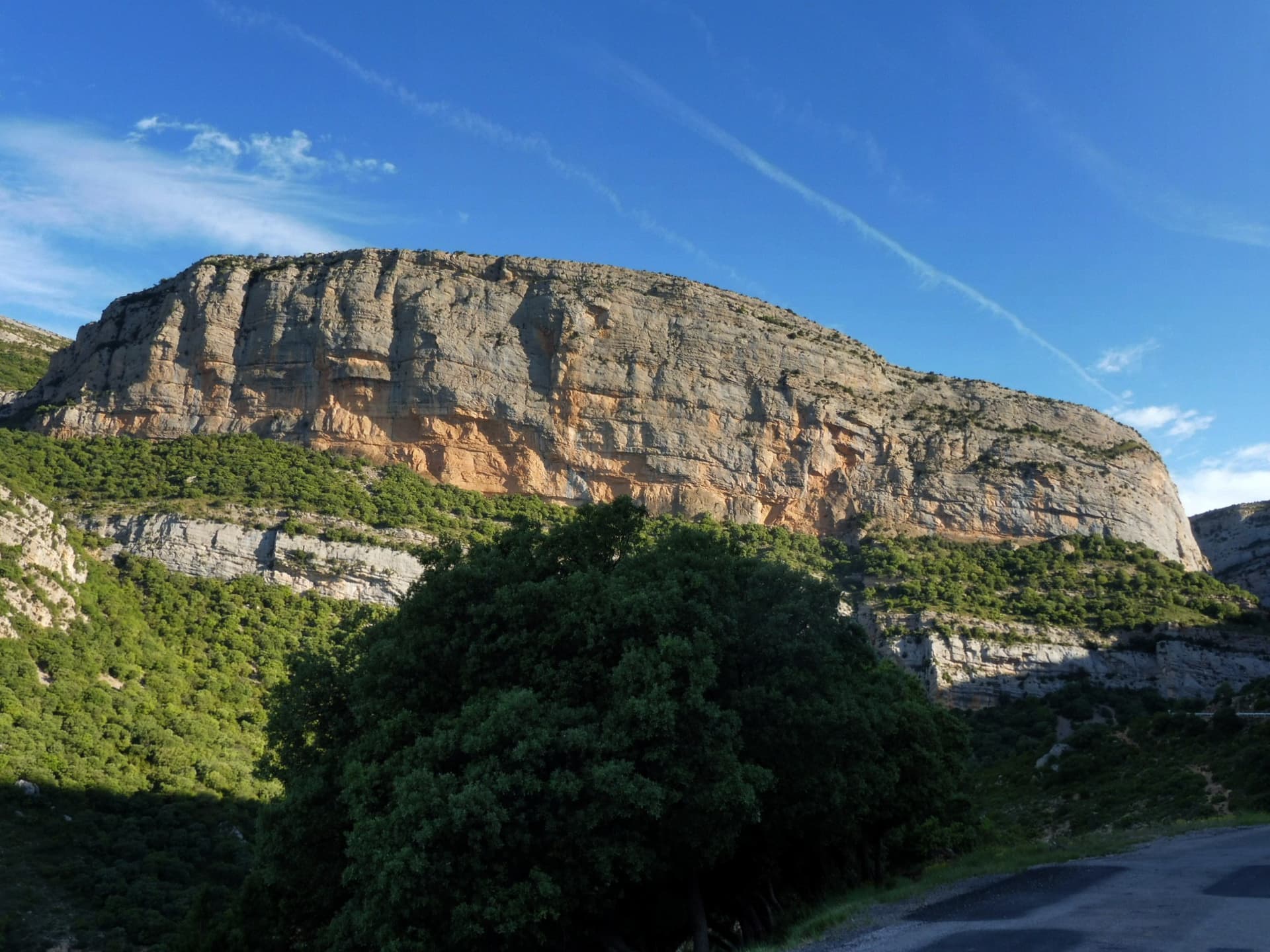 The south-east face of the Roca dels Arcs above the road from Vilanova de Meià, in the Montsec de Rúbies.