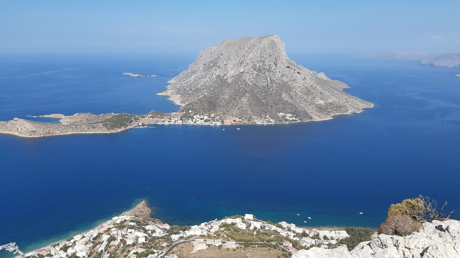 Telendos and the channel from the top of the route above Myrties.