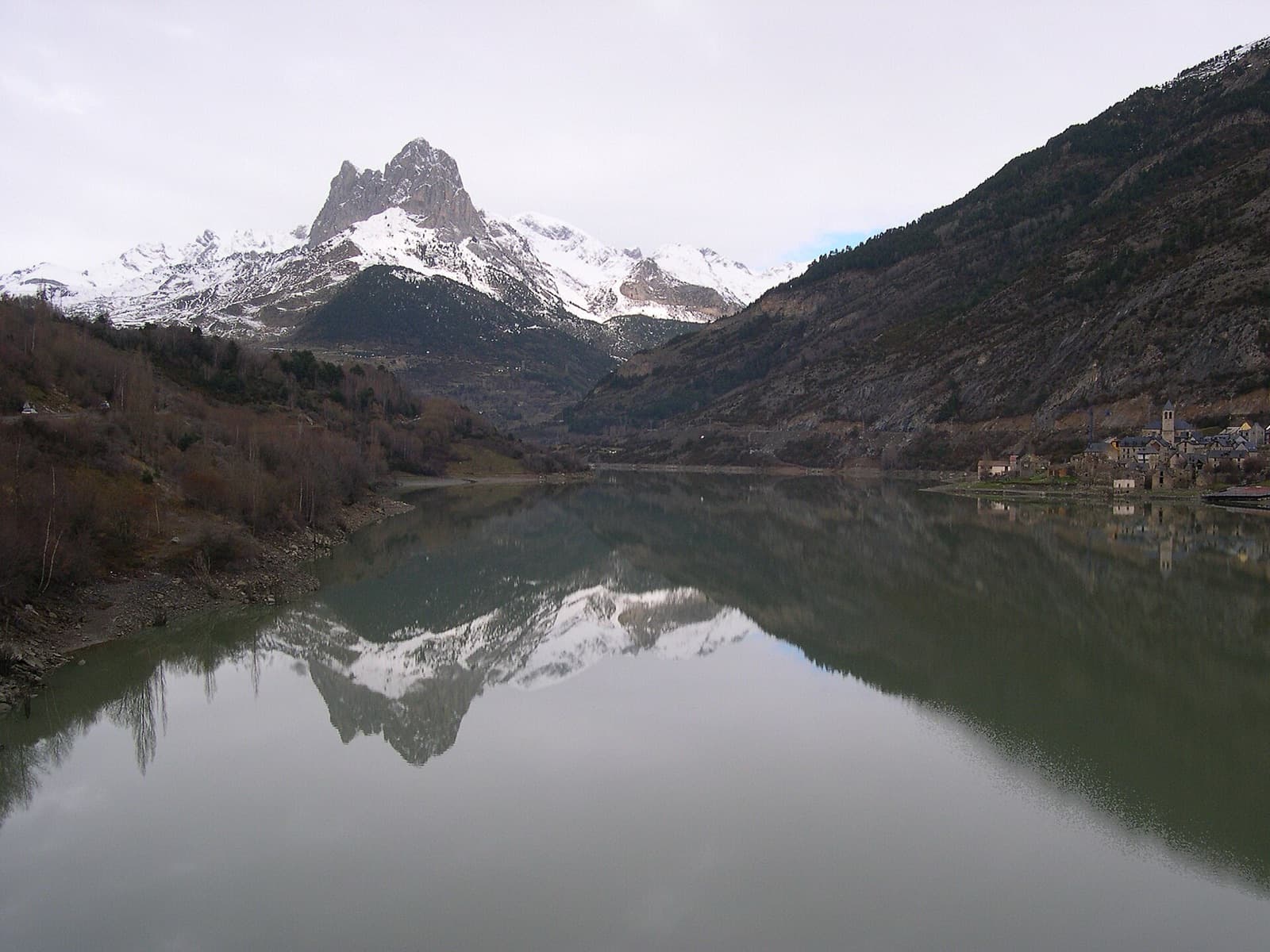 The Peña Foratata reflected in the Lanuza reservoir, Tena valley.