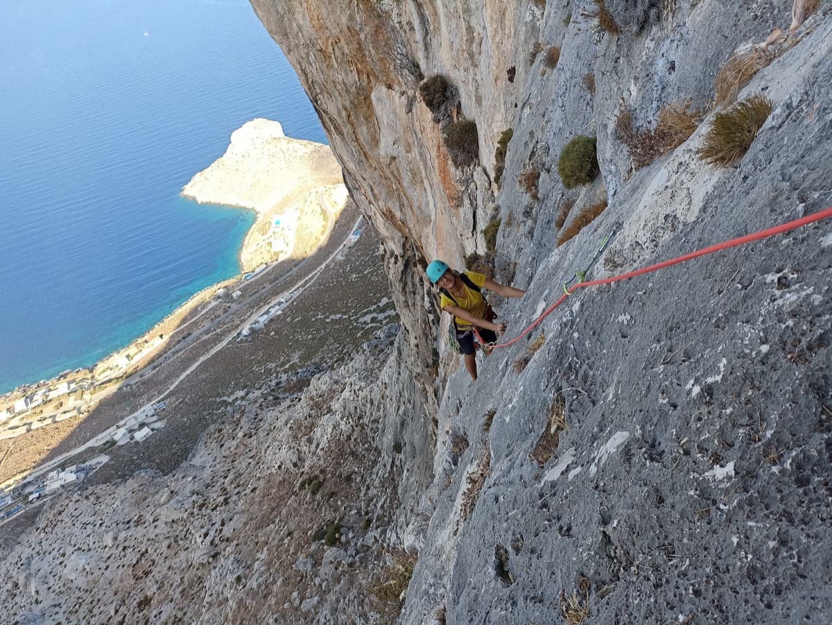 Climber on Lost Goat, Olympic Wall, Kalymnos