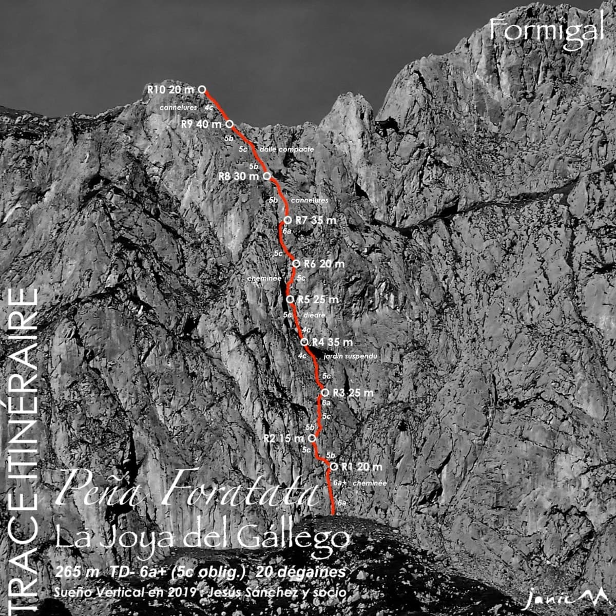 Topo of La Joya del Gállego on the Peña Foratata