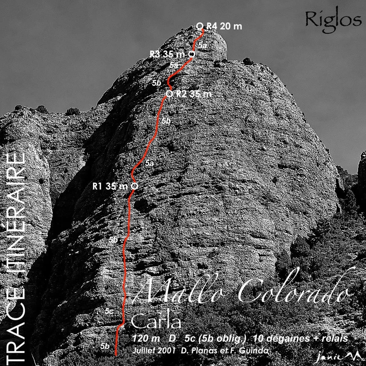 Photo-topo of Carla on Mallo Colorado, Riglos
