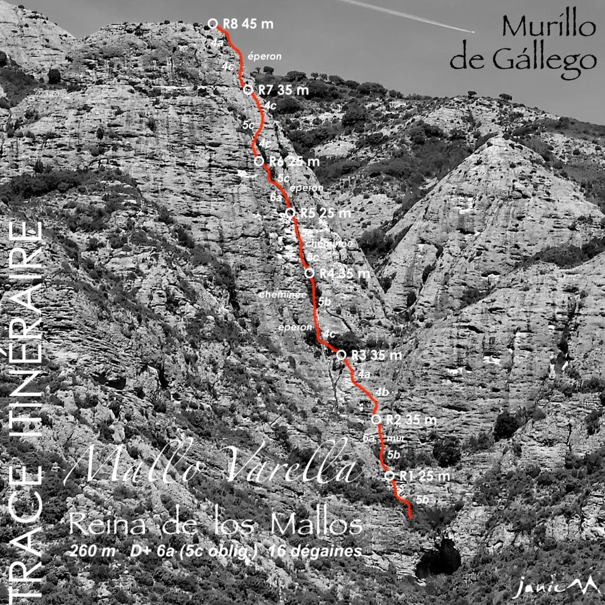 Photo-topo of Reina de los Mallos on Mallo Varella, Peña Rueba