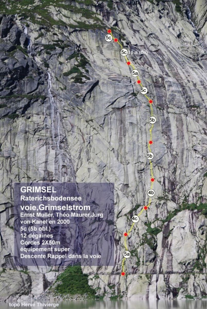 Photo-topo of Grimselstrom on the Seeplatten above the Räterichsbodensee, Grimsel